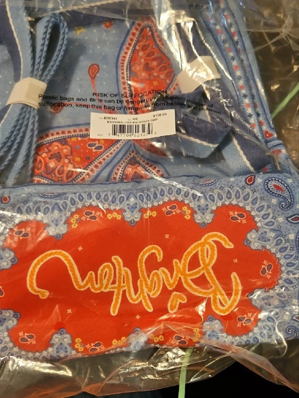 Brighton Light Blue Bandana Love Backpack with Multicolor Floral Accents
